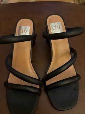 Dolce Vita Black Triple-Strap Slide Heels